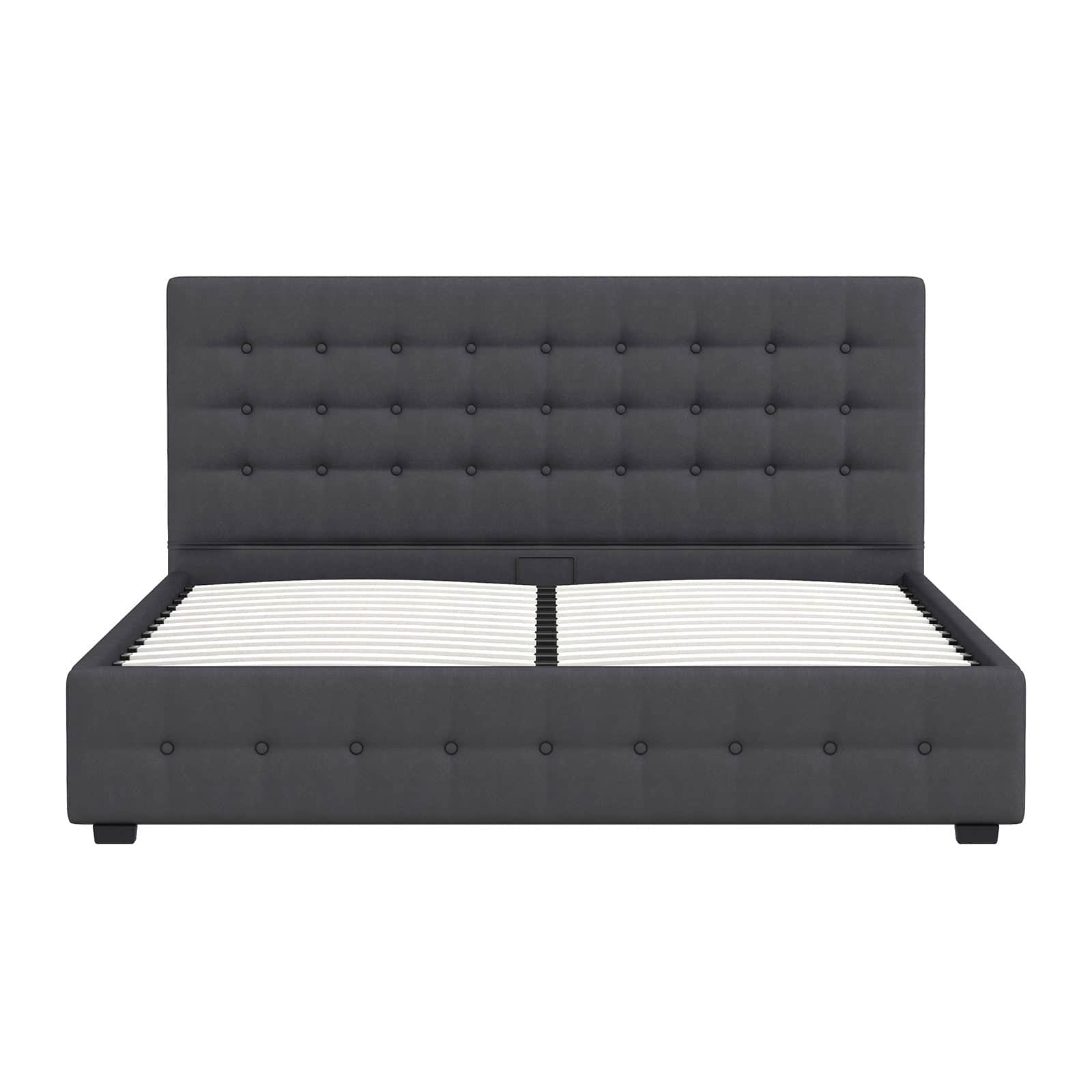 Decor Eden Gas Lift Storage Bed with Upholstered Headboard Dark Grey King Single