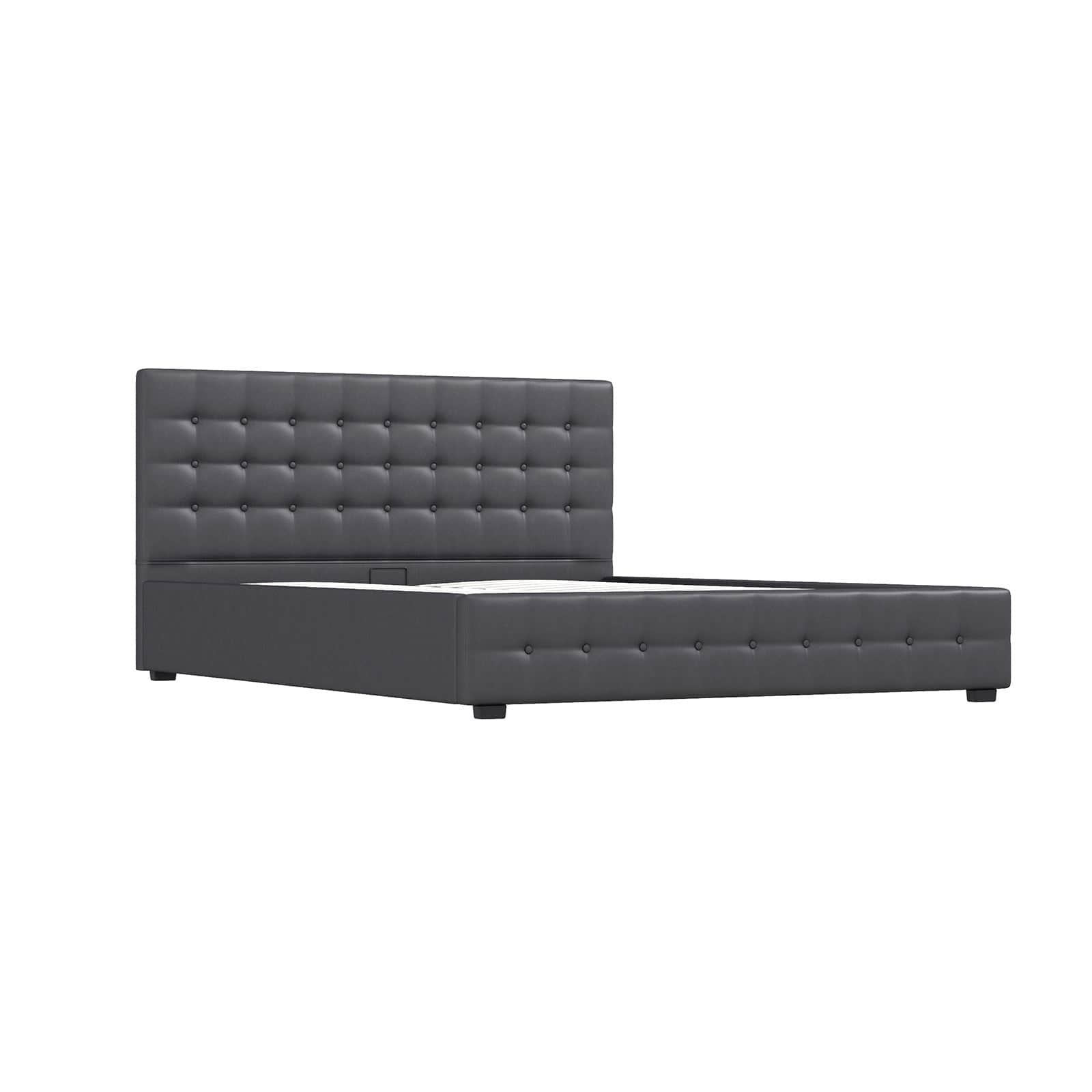 Decor Eden Gas Lift Storage Bed with Upholstered Headboard Dark Grey King Single
