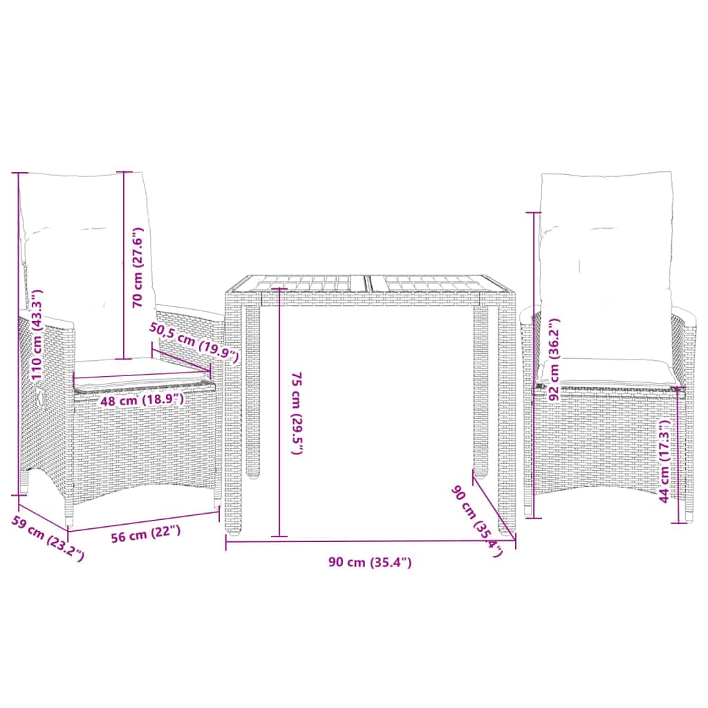 Decorative 3 Piece Bistro Set with Living Space Upgrade Boho