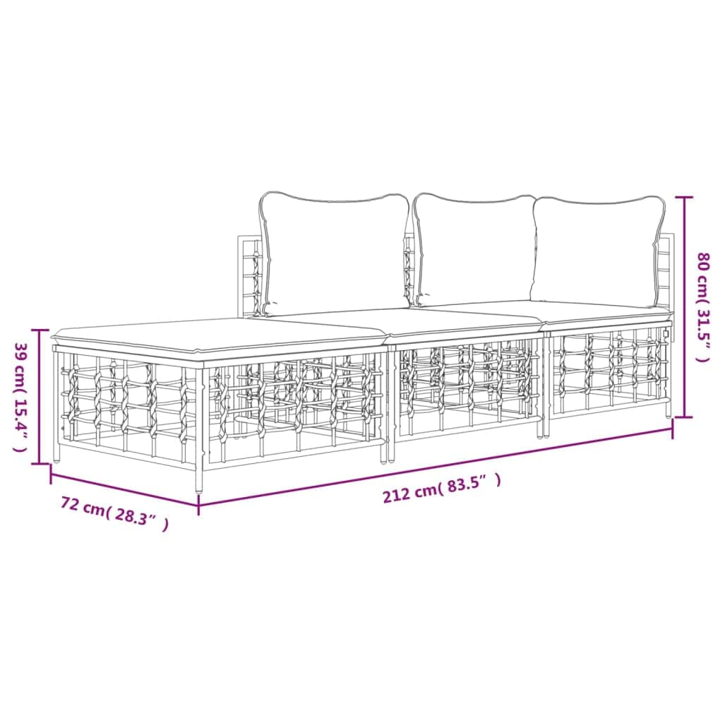 Decorative 3 Piece Garden Lounge Set Home Decor Accent Outdoor Living