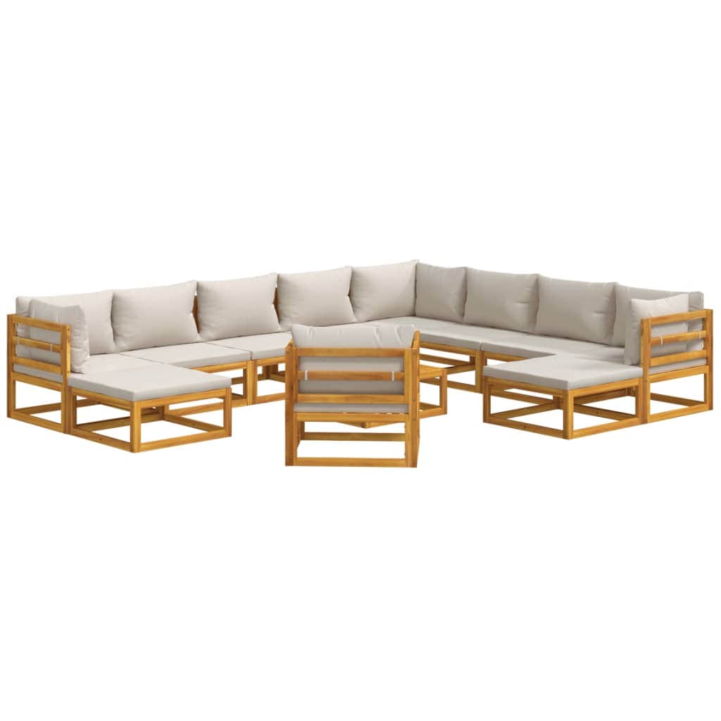 Delight: 12-Piece Solid Wood Garden Lounge with Light Grey Cushions