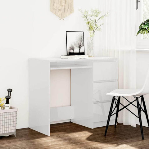 Desk High Gloss White Engineered Wood
