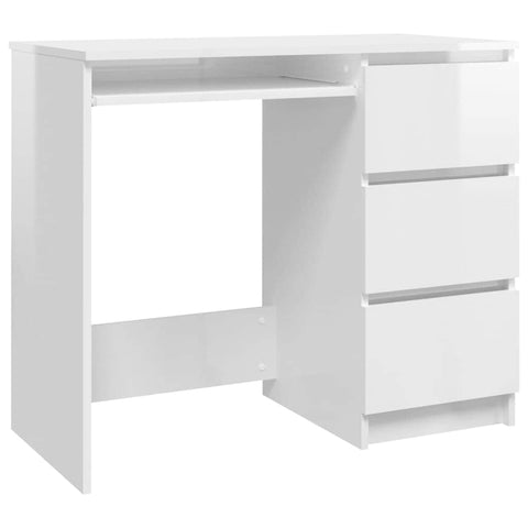 Desk High Gloss White Engineered Wood