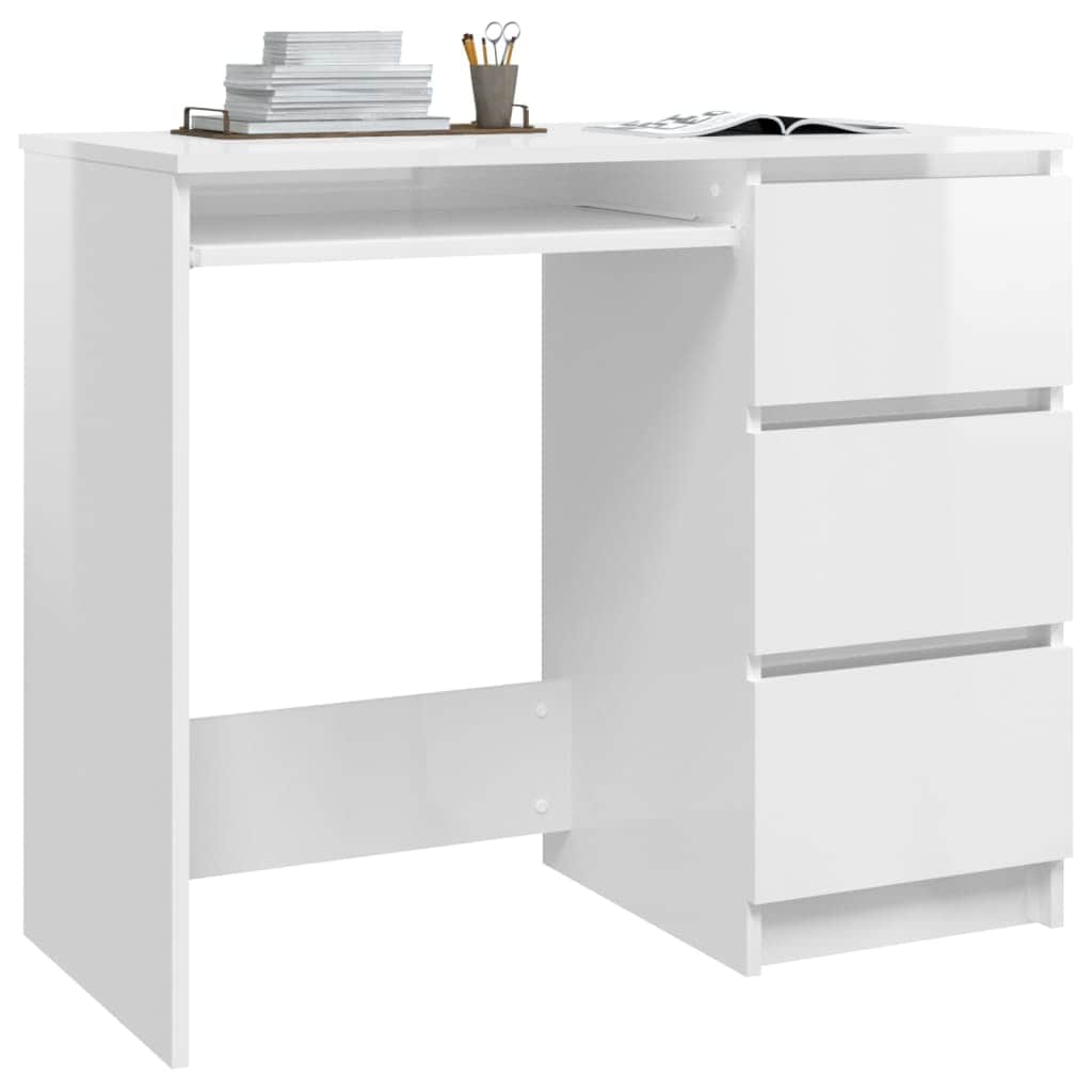 Desk High Gloss White Engineered Wood