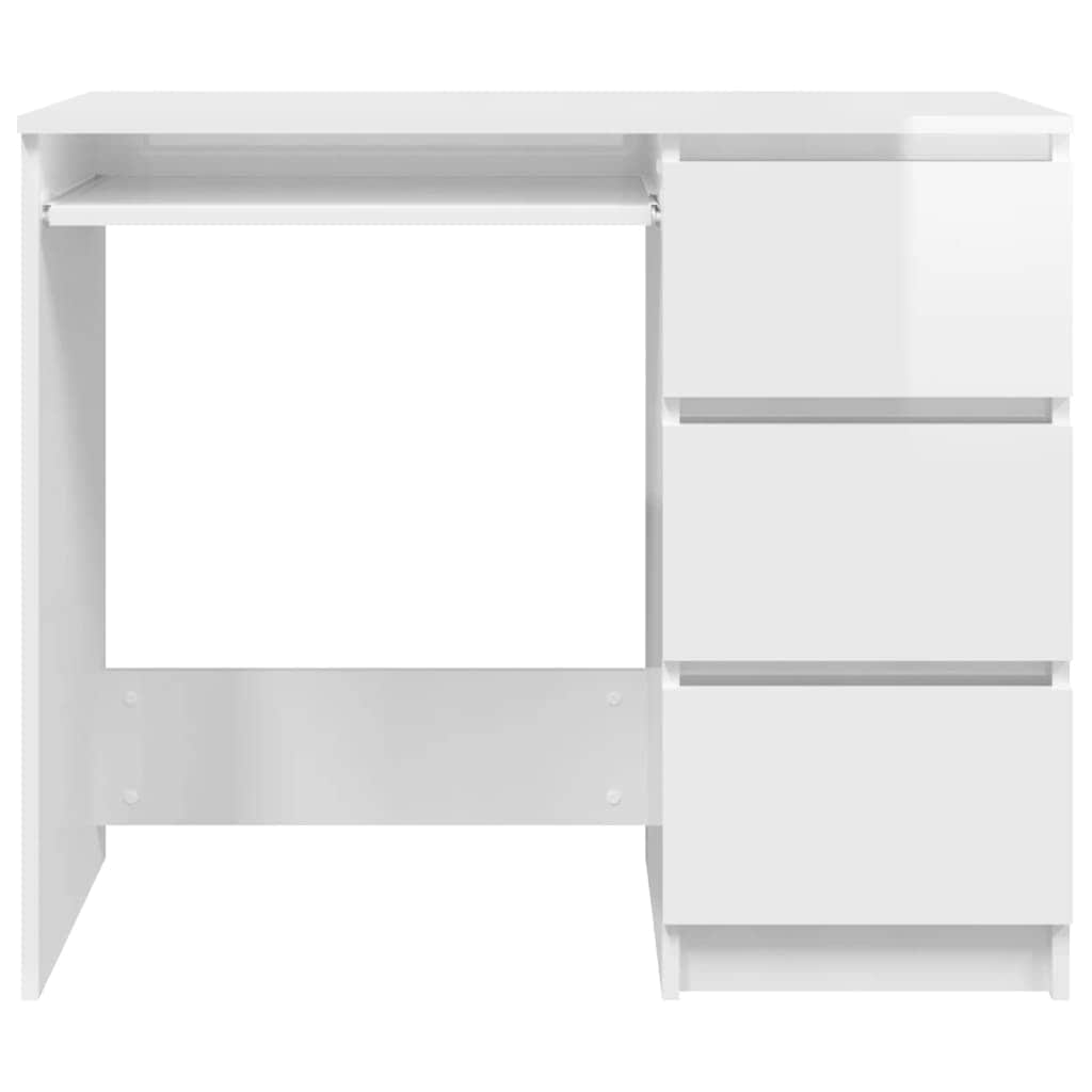 Desk High Gloss White Engineered Wood