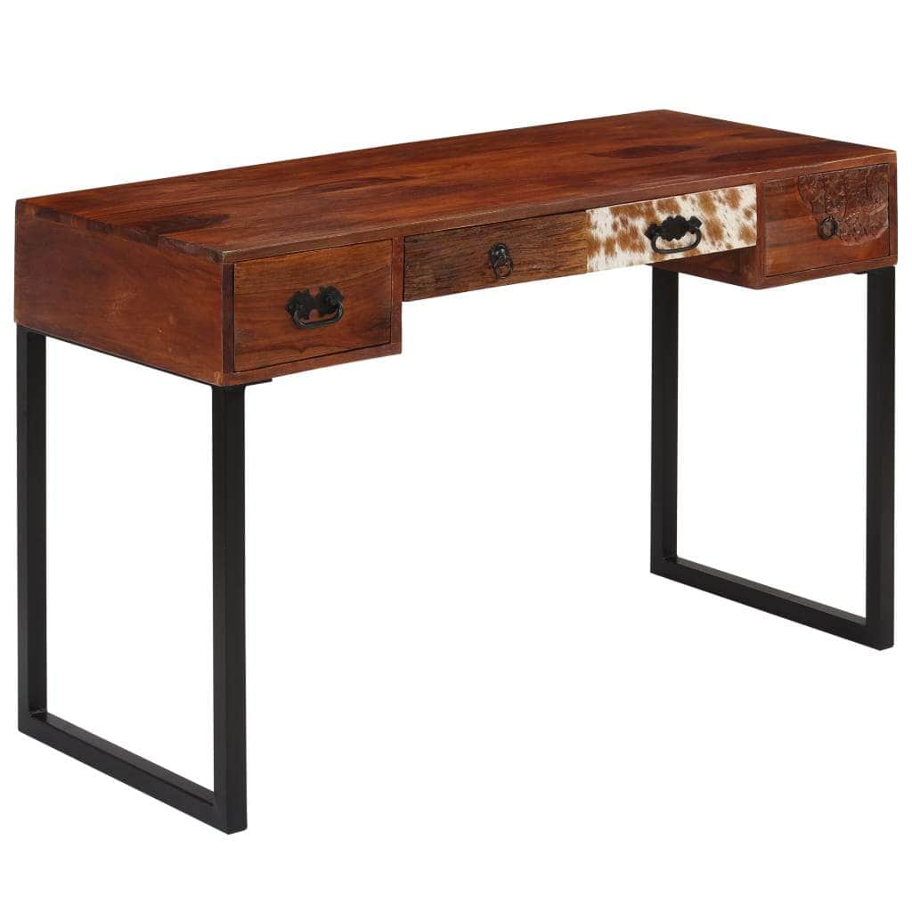 Desk Solid Sheesham Wood and Real Leather