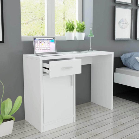 Desk with Drawer and Cabinet White