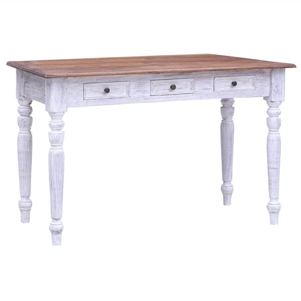 Desk with Drawers White Solid Reclaimed Wood