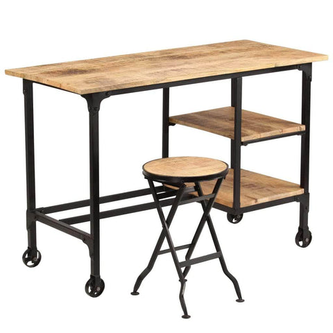 Desk with Folding Stool Solid Mango Wood
