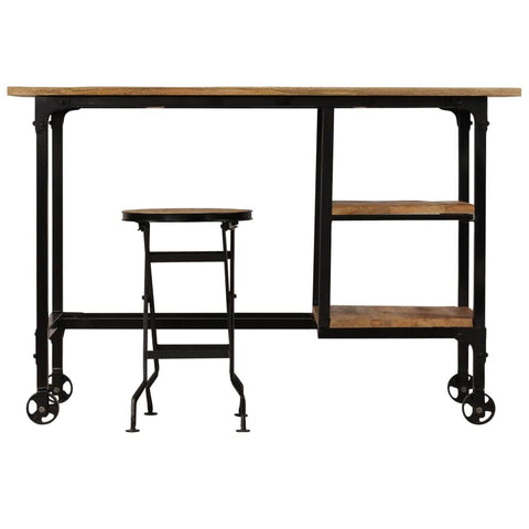 Desk with Folding Stool Solid Mango Wood