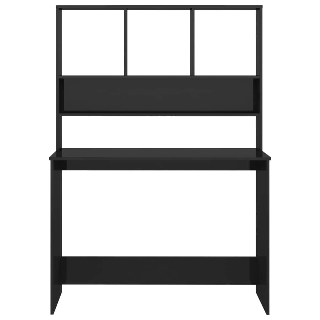 Desk with Shelves High Gloss Black Chipboard