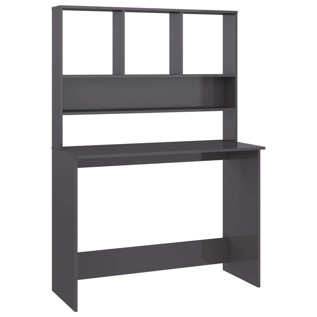Desk with Shelves High Gloss Grey Chipboard
