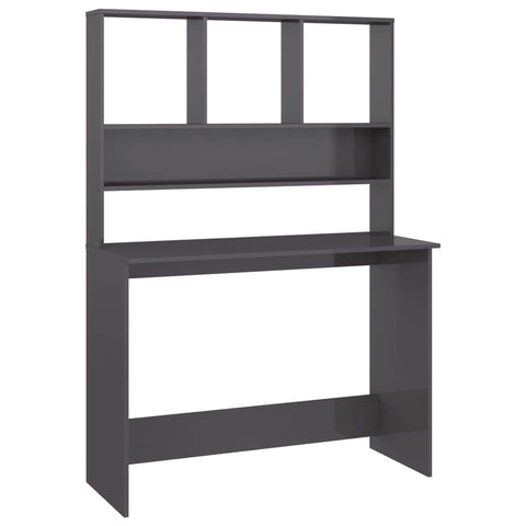 Desk with Shelves High Gloss Grey Chipboard