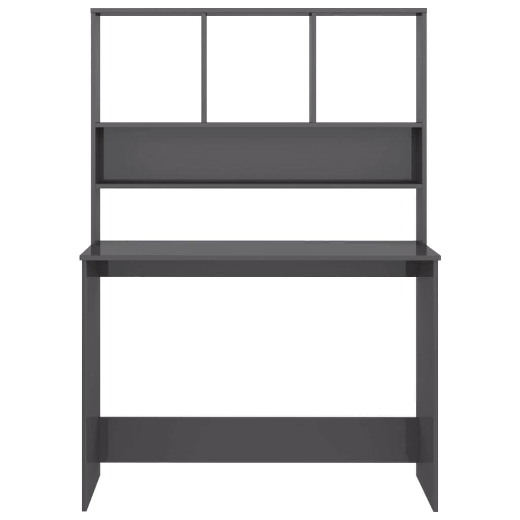Desk with Shelves High Gloss Grey Chipboard
