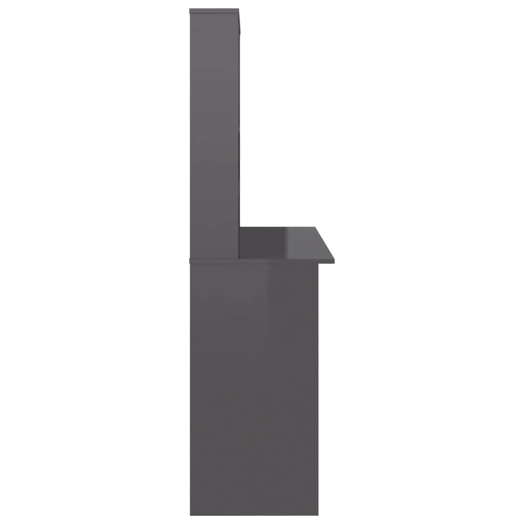 Desk with Shelves High Gloss Grey Chipboard