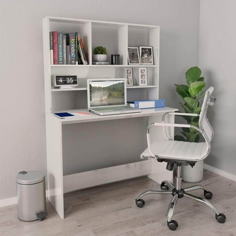 Desk with Shelves High Gloss White Chipboard