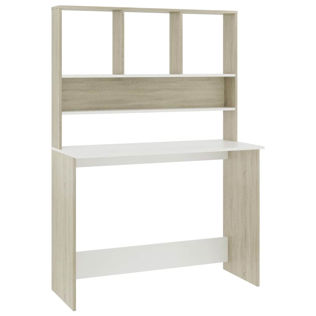 Desk with Shelves White and Sonoma Oak Chipboard