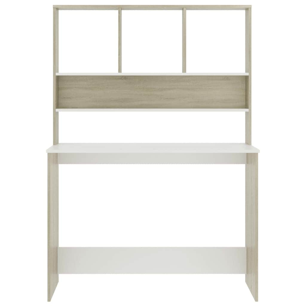 Desk with Shelves White and Sonoma Oak Chipboard