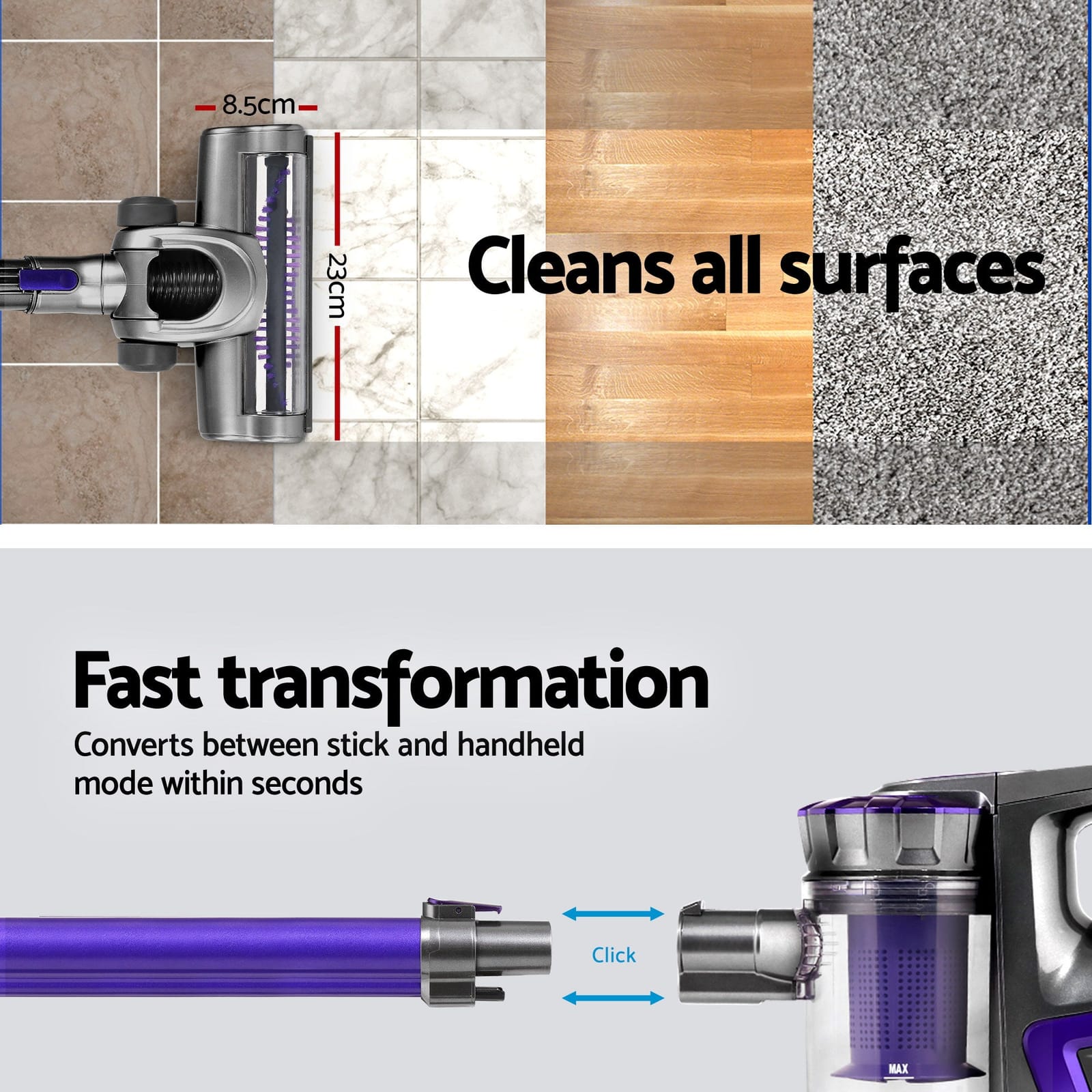 Cordless Devanti Stick Vacuum Cleaner - 150W Purple, Stick Vacuums