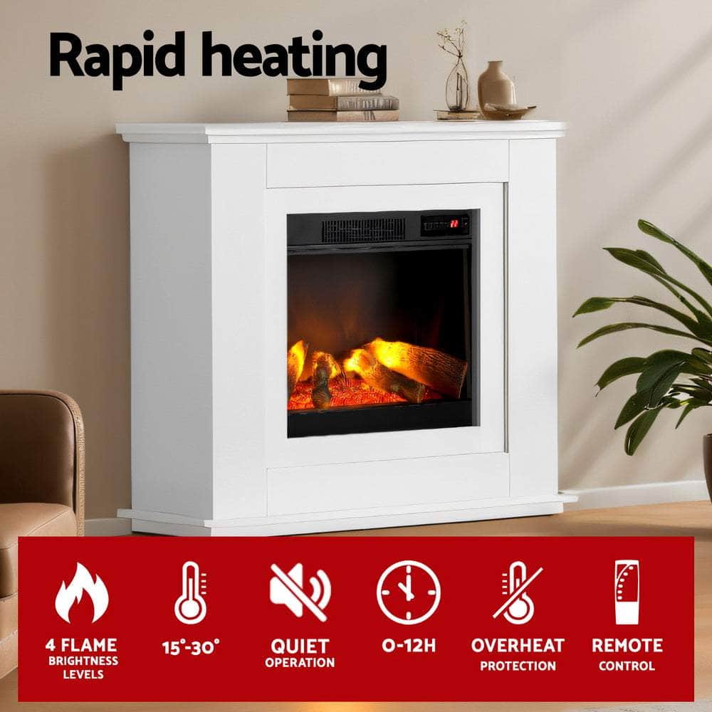Devanti 2000W Electric Fireplace Mantle Portable Fire Log Wood Heater 3D Flame Effect