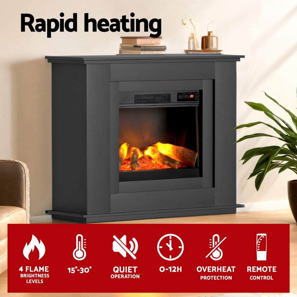 Devanti 2000W Electric Fireplace Mantle Portable Fire Log Wood Heater 3D Flame Effect