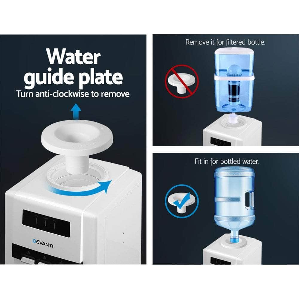 Devanti 22L Bench Top Water Cooler Dispenser Purifier Hot Cold Three Tap with 2 Replacement Filters