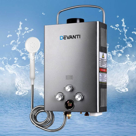 Devanti Gas Hot Water Heater Portable Shower Camping LPG Outdoor Instant Grey