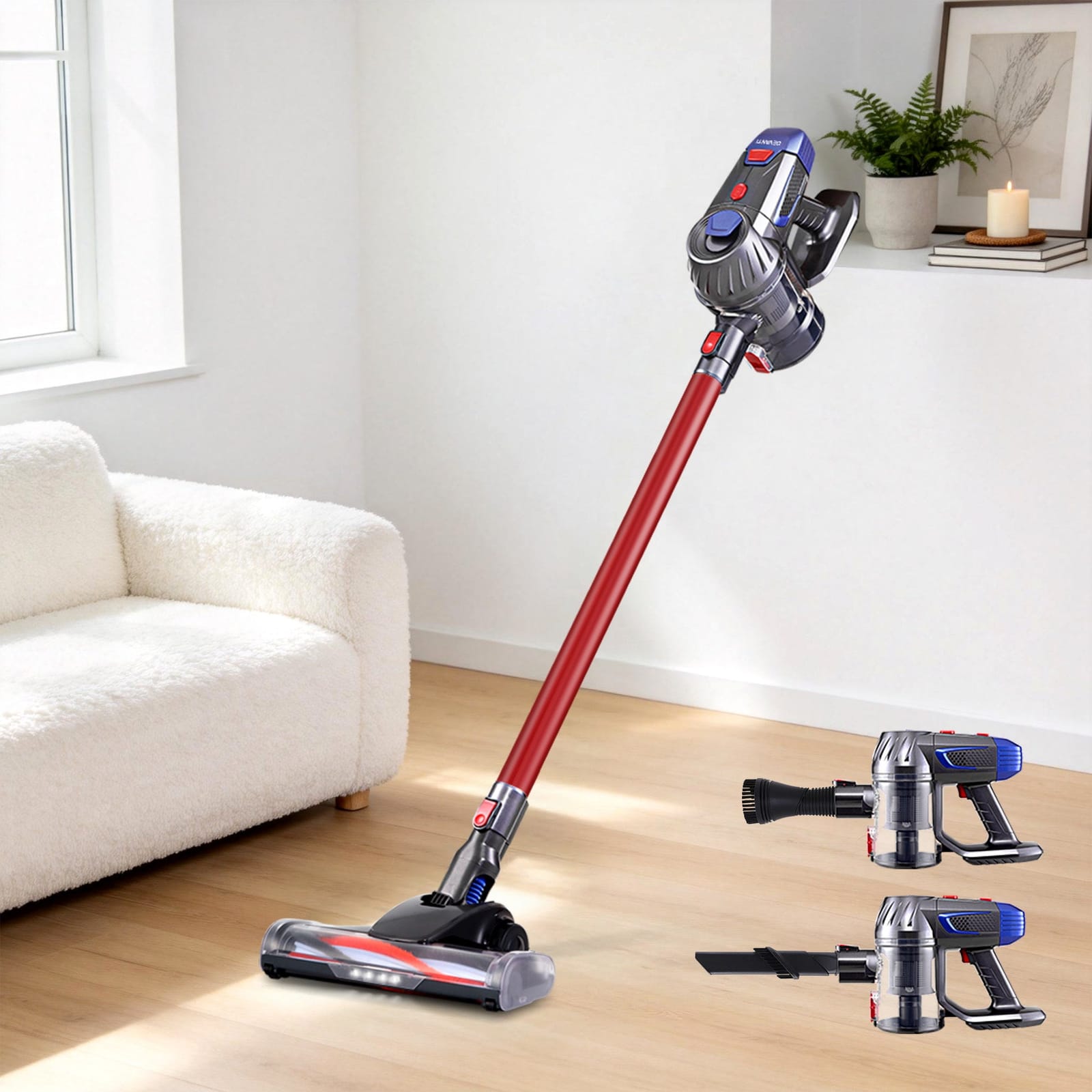 Sleek Red Cordless Stick Vacuum Cleaner - 150W | Red colour