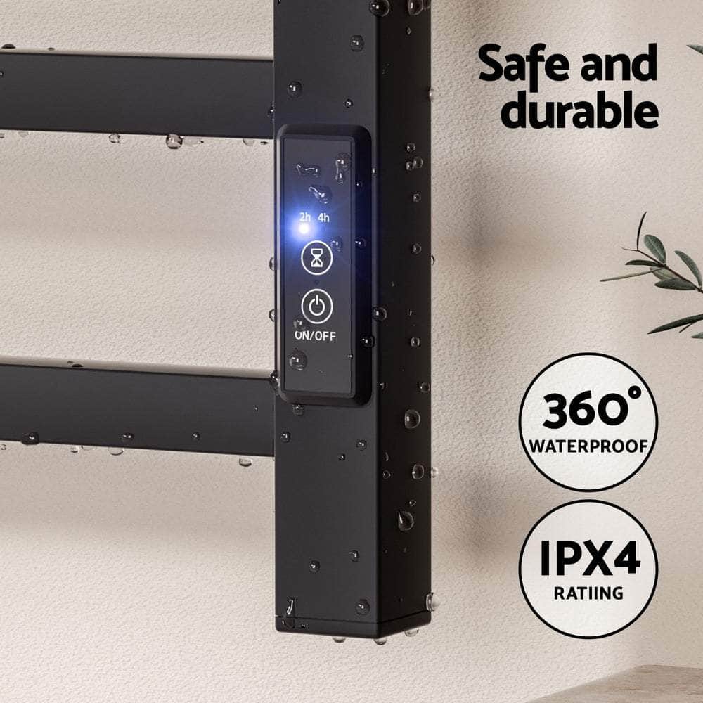 Devanti Heated Towel Rail 8 Square Bars with Timer Electric Heater Warmer Rack