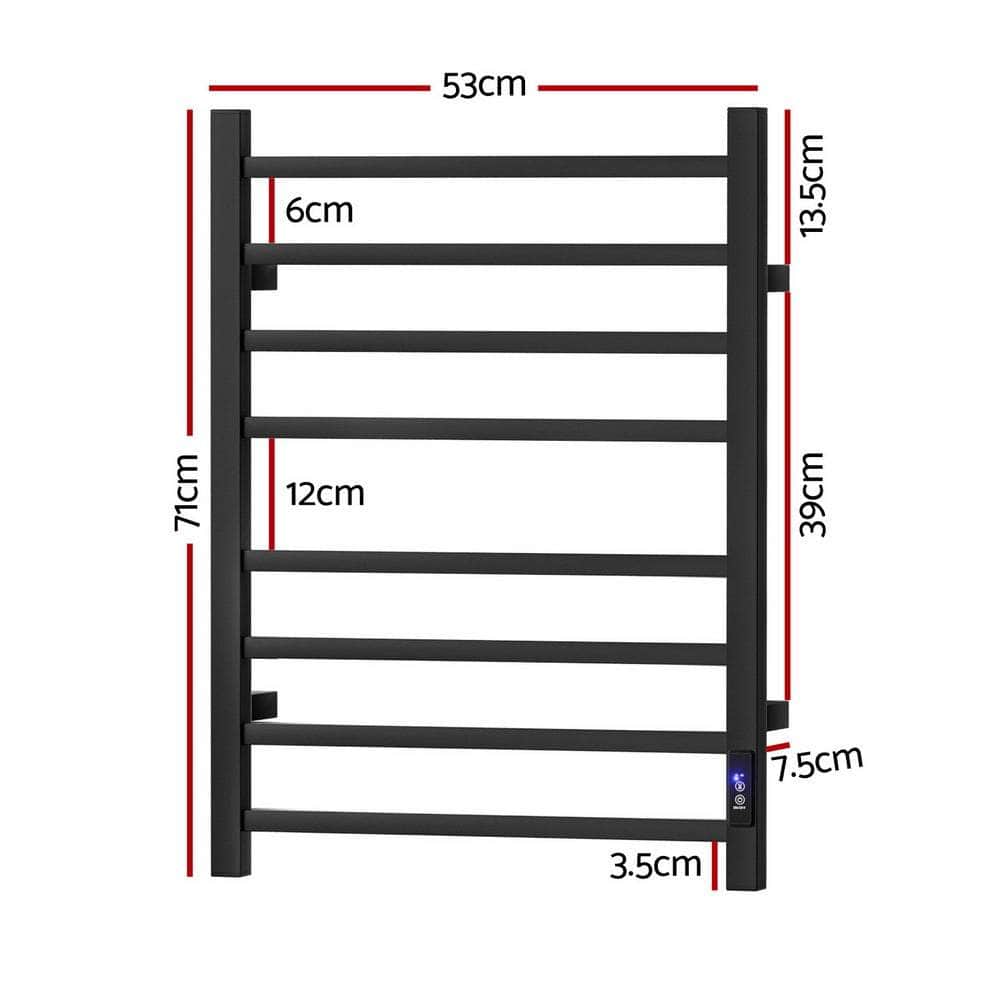 Devanti Heated Towel Rail 8 Square Bars with Timer Electric Heater Warmer Rack
