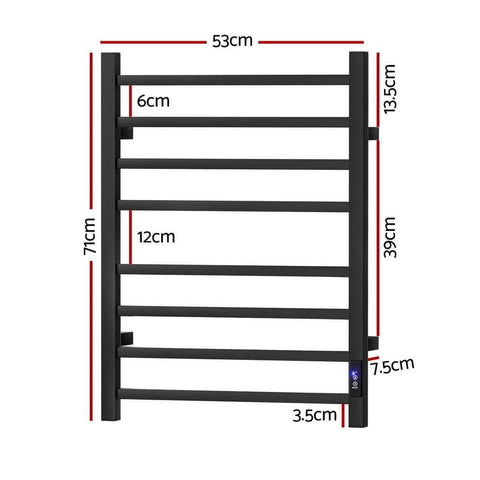 Devanti Heated Towel Rail 8 Square Bars with Timer Electric Heater Warmer Rack