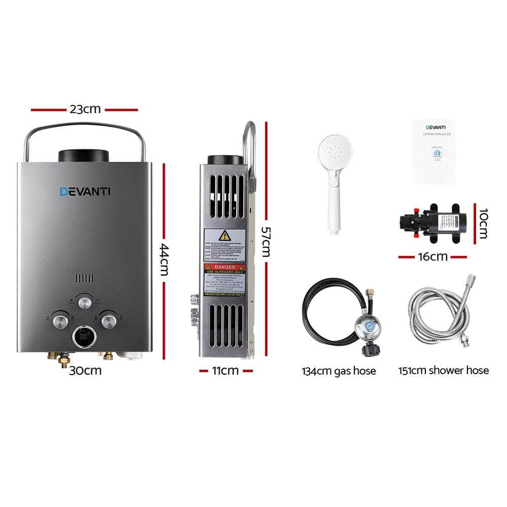 Devanti Outdoor Gas Hot Water Heater Portable Shower Camping LPG Caravan Pump
