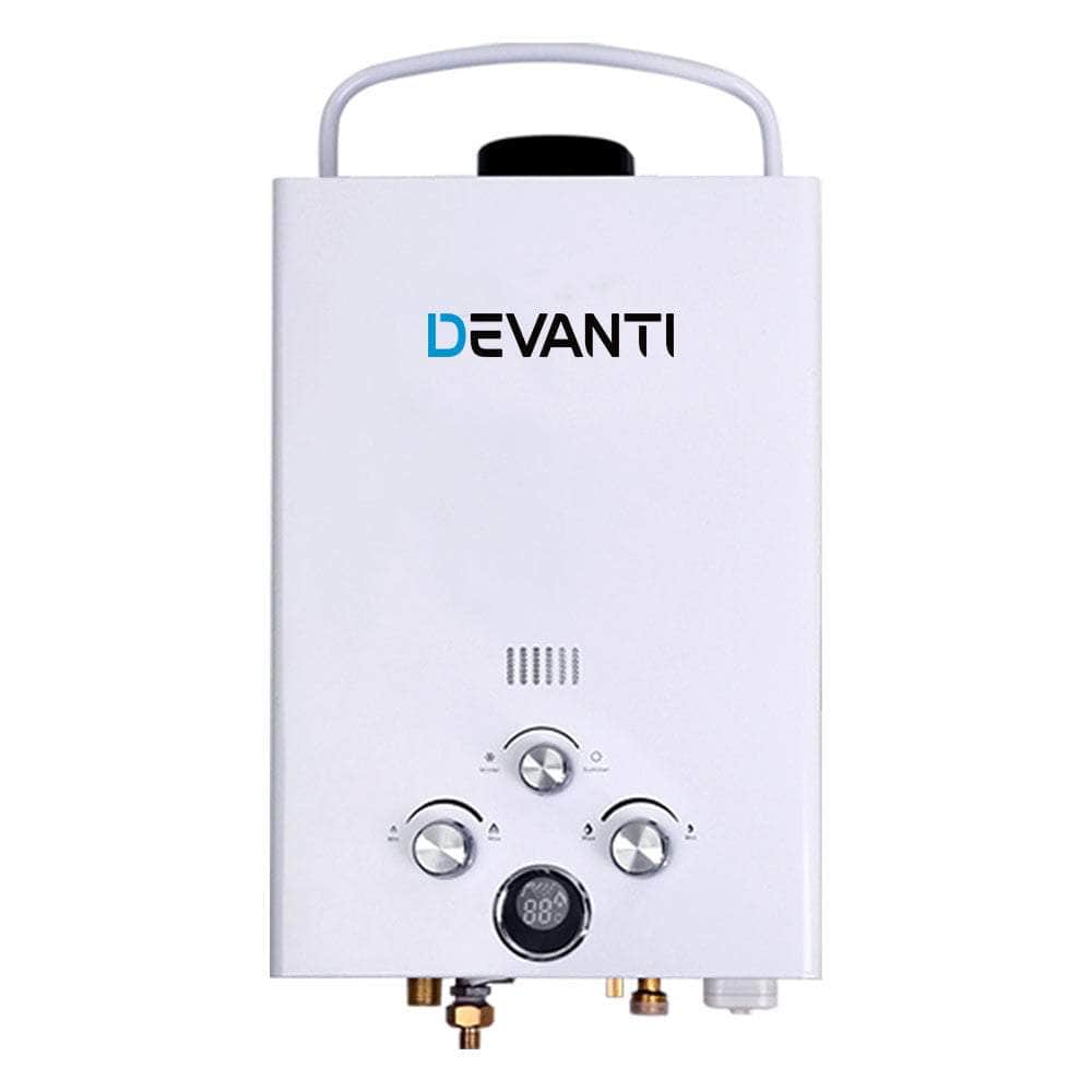 DEVANTi Outdoor Portable Gas Hot Water Heater Shower Camping LPG Caravan Pump White