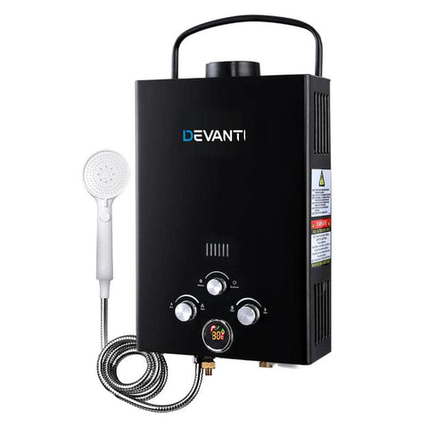 Portable Gas Water Heater 8L/Min Lpg System Black