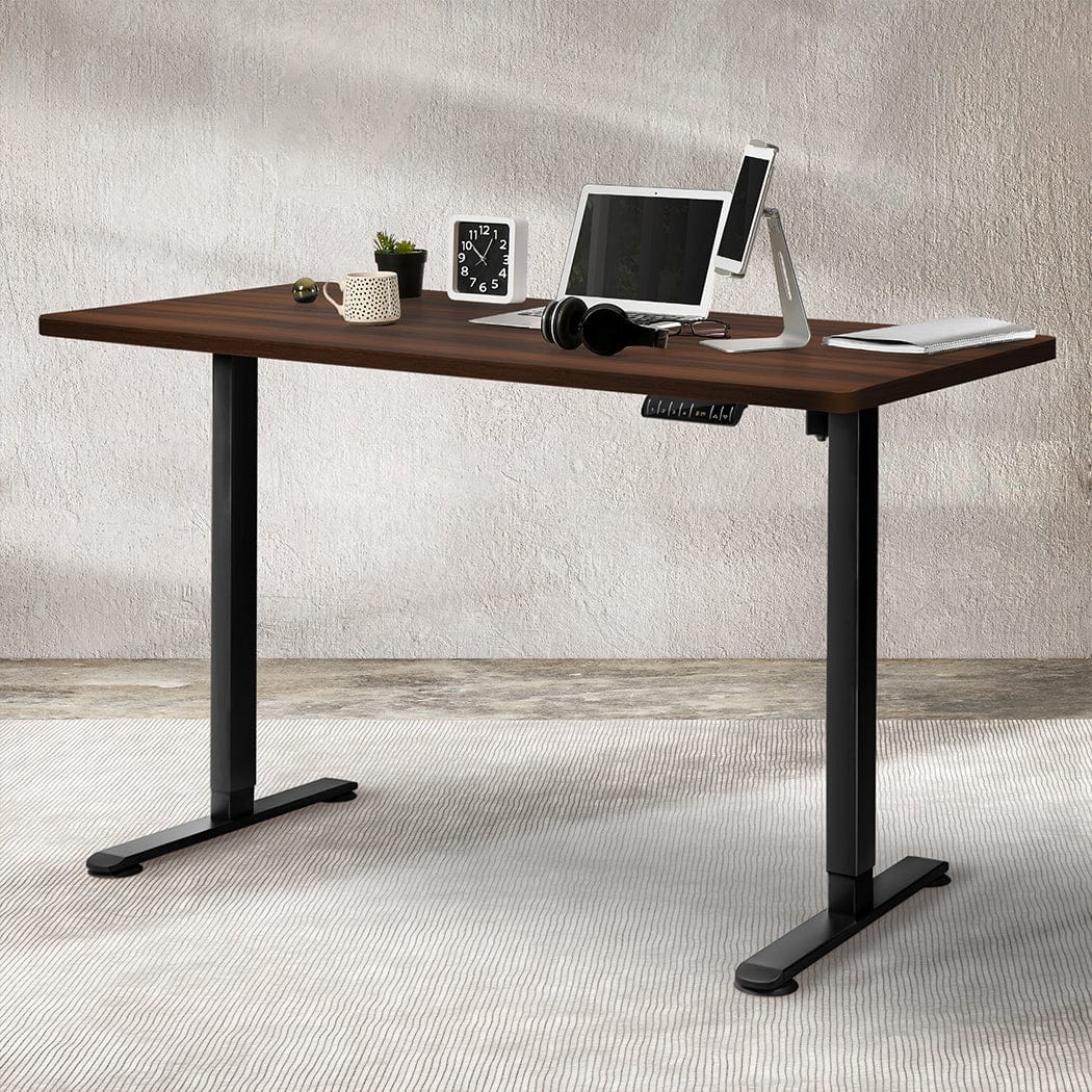 140Cm - Premium Motorised Standing Desk Adjustable 140cm Walnut 1000x 1MM