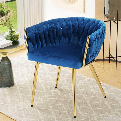 Dining Chair Cafe Chair Velvet Upholstered Woven Back Armrest Blue