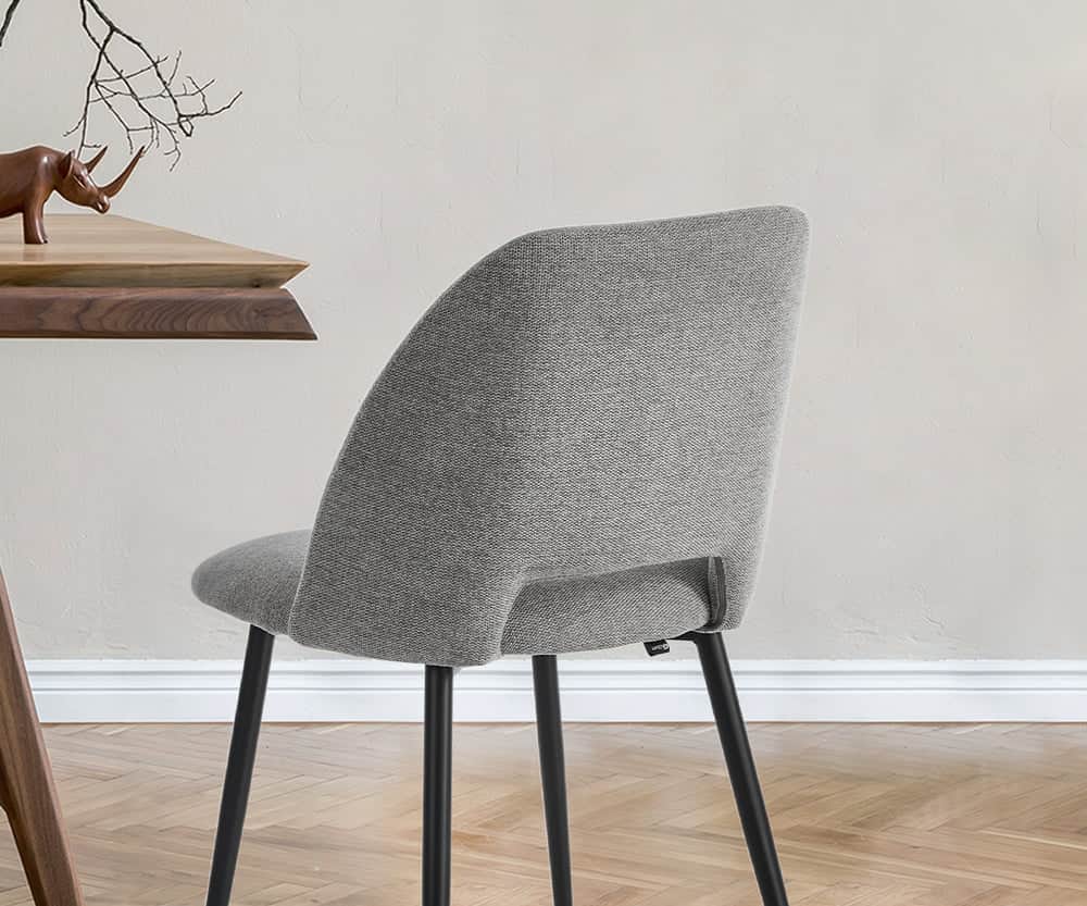 Dining Chair Set of 2 Beige/Grey Linen Fabric with Wraparound Padded Seat