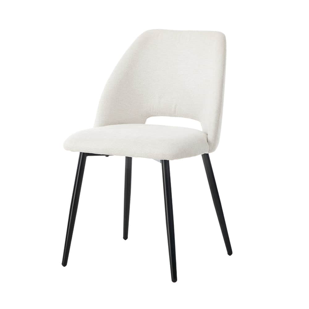 Dining Chair Set of 2 Beige/Grey Linen Fabric with Wraparound Padded Seat