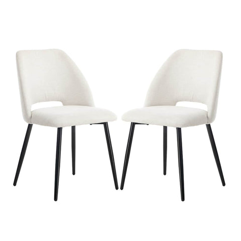 Dining Chair Set of 2 Beige/Grey Linen Fabric with Wraparound Padded Seat