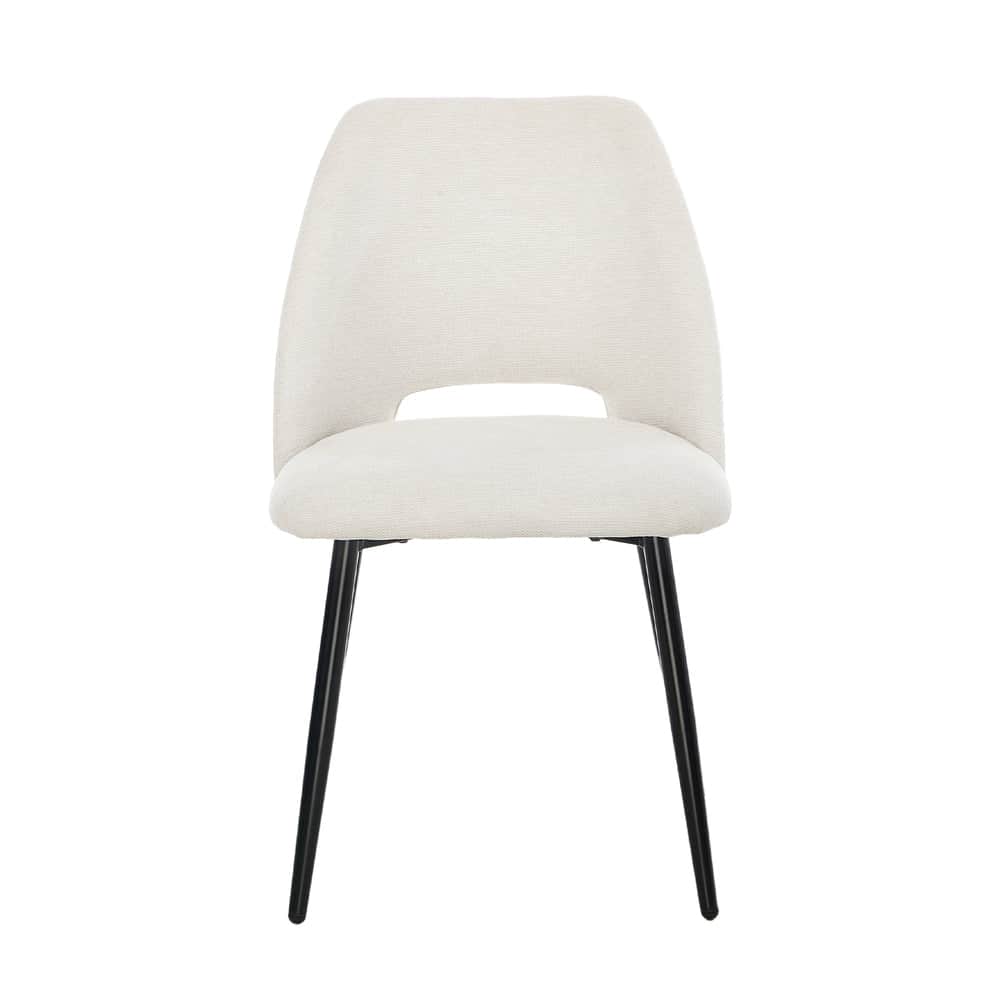 Dining Chair Set of 2 Beige/Grey Linen Fabric with Wraparound Padded Seat