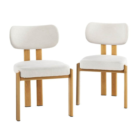 Dining Chair Set of 2 Beige Linen Fabric with Padded Foam Seat