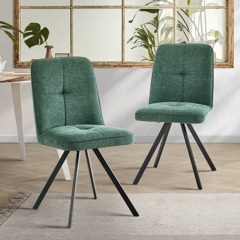 Dining Chair Set of 2 Green/Grey Linen Fabric Padded Seat Accent