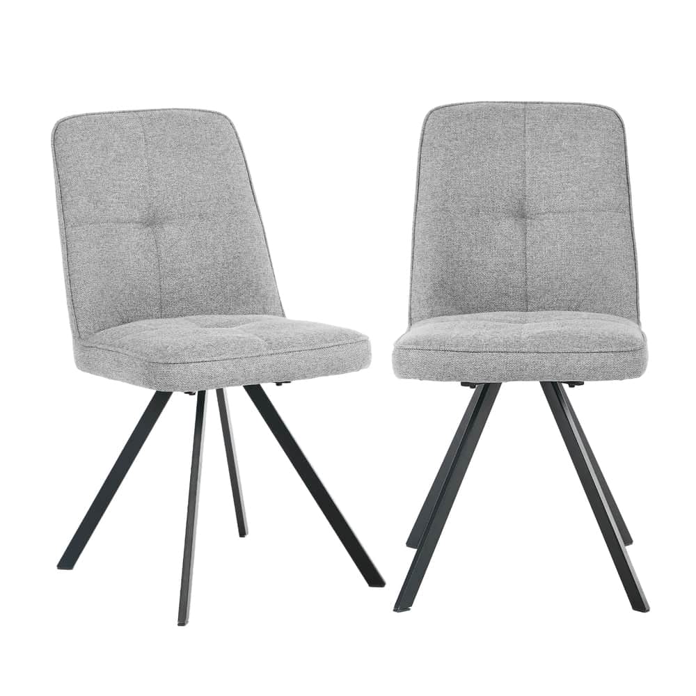 Dining Chair Set of 2 Green/Grey Linen Fabric Padded Seat Accent