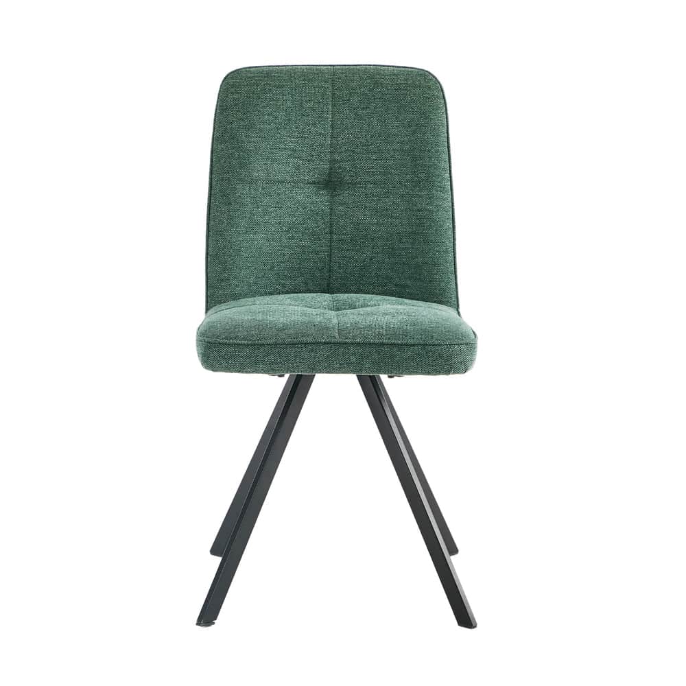 Dining Chair Set of 2 Green/Grey Linen Fabric Padded Seat Accent
