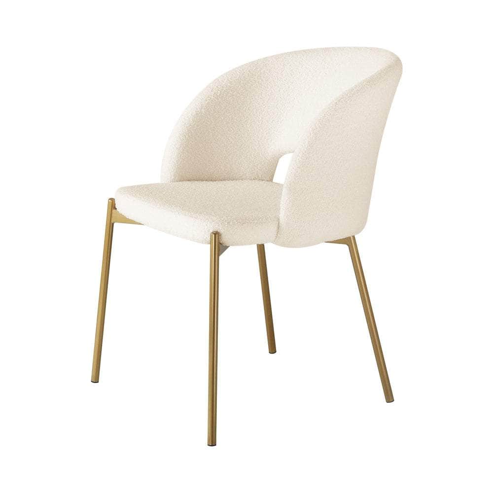 Dining Chair Set of 2 Sherpa White and Gold