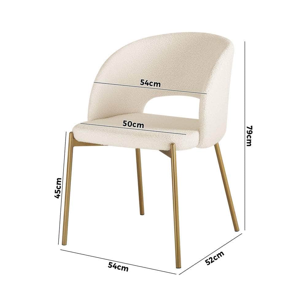 Dining Chair Set of 2 Sherpa White and Gold