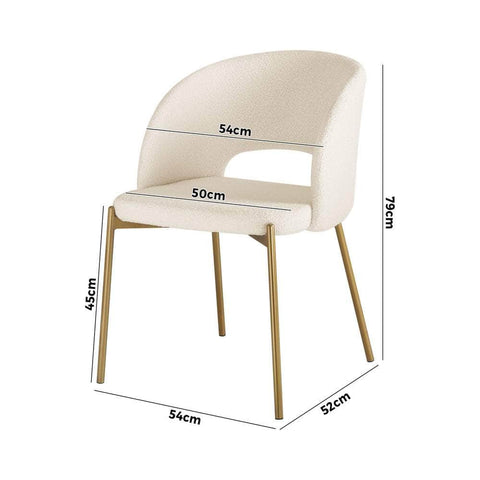 Dining Chair Set of 2 Sherpa White and Gold