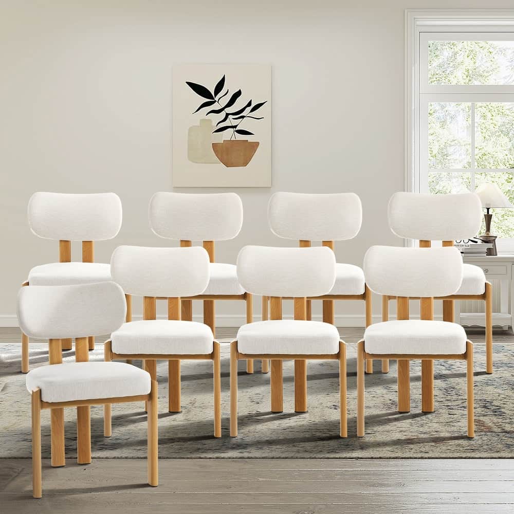 Dining Chair Set of 4,6,8 Beige Linen Fabric with Padded Foam Seat