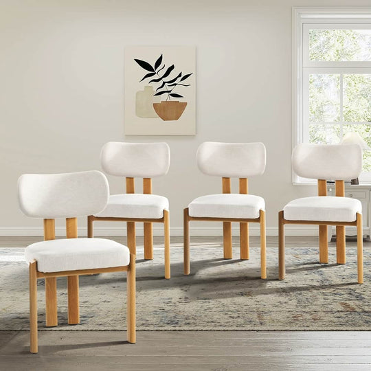 Beige colour - Dining Chair Set of 4,6,8 Beige Linen Fabric with Padded Foam Seat