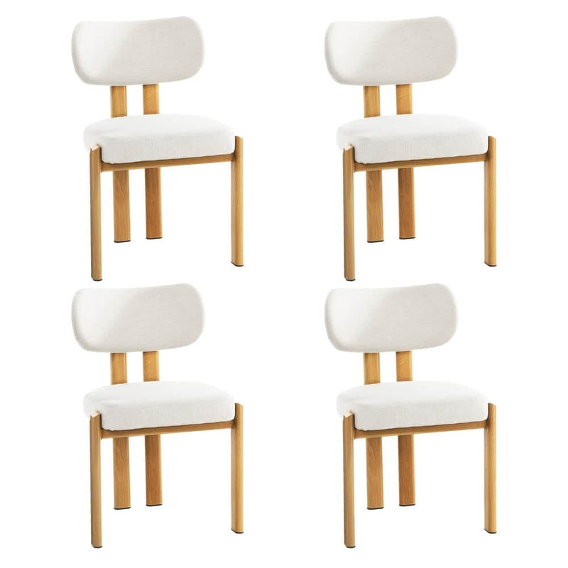 Dining Chair Set of Beige Linen Fabric with Foam Seat